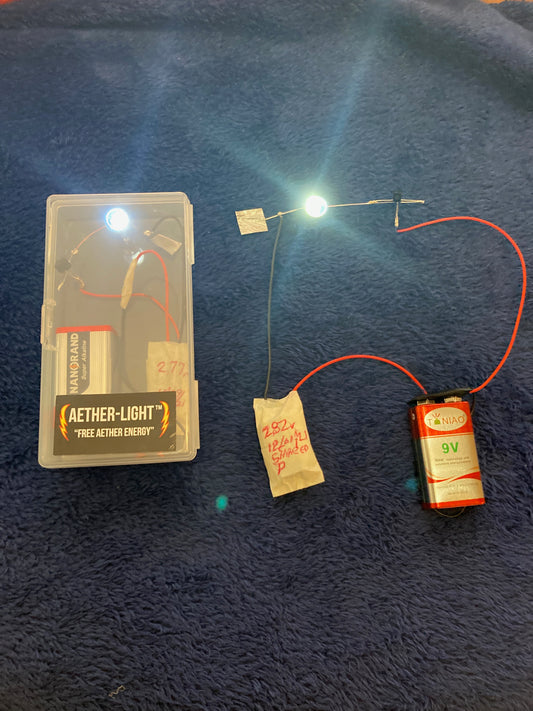 "Aether-Light" Worlds First Free Aether Energy"  Lights an LED for three years using "AETHER Pack" and 9 volt battery still has 9 volts after three years. $50.00